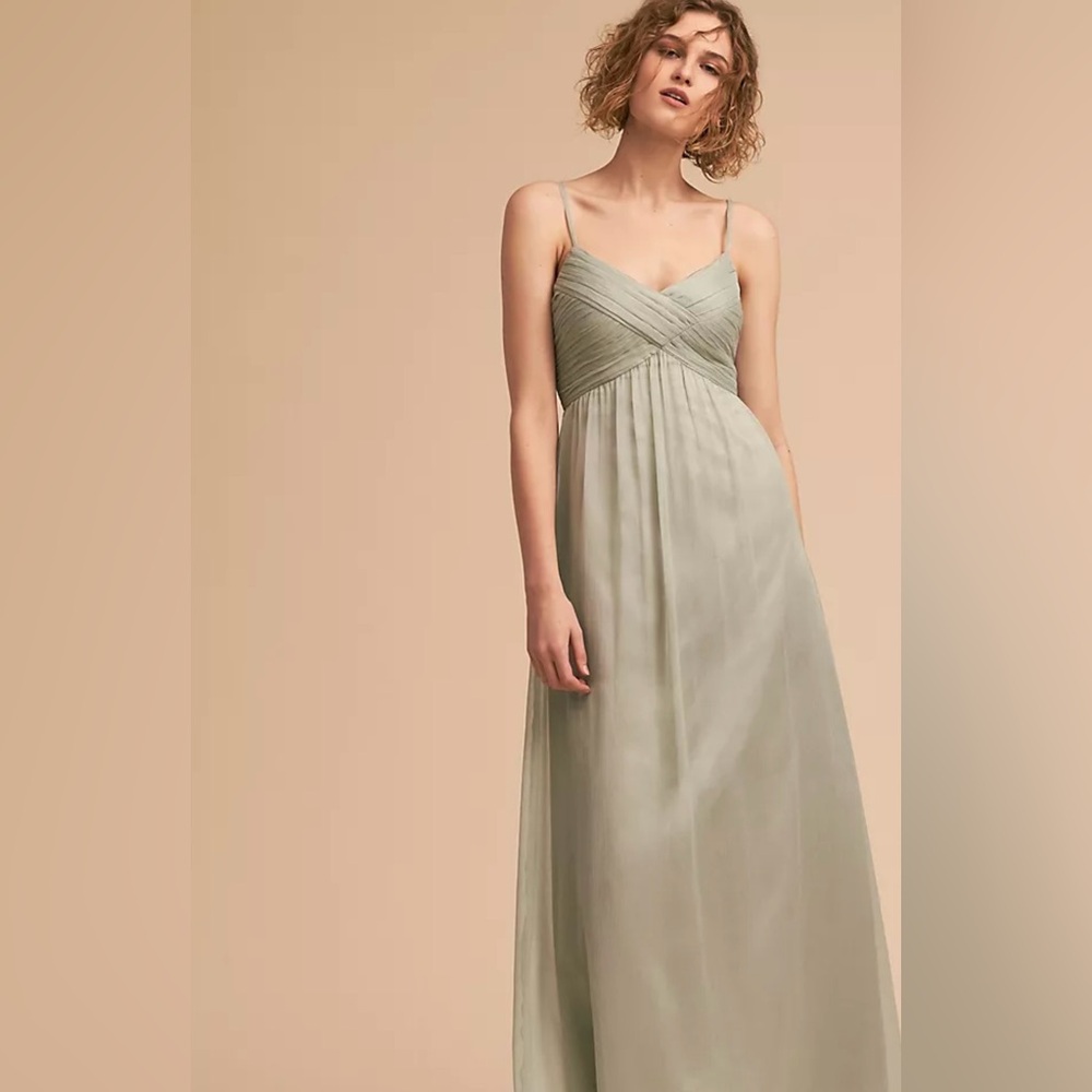 BHLDN Anthropologie Brigitte Maxi Bridesmaid Dress Green Gown Size Large